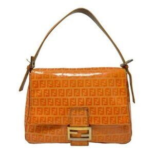 Fendi Zucchino Mama Forever Patent Leather Orange Baguette Shoulder Bag